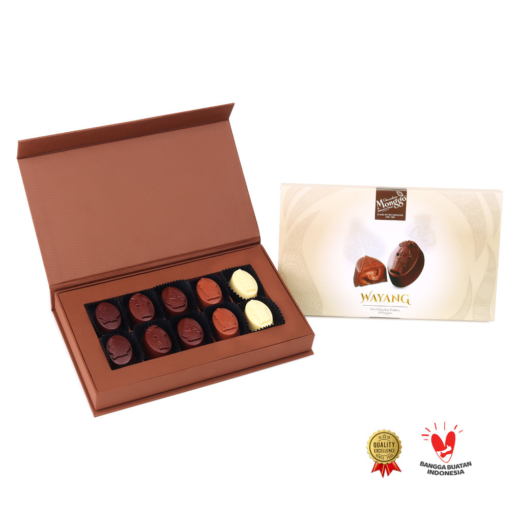 

Chocolate Monggo | Wayang Pralines Box | 10 pieces Coklat Mix flavours | Oleh Oleh Indonesia