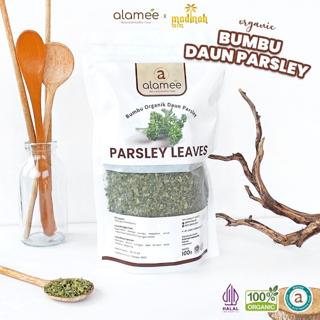 

ALAMEE Parsley Kering Dried Persley Flakes Daun Peterseli Leaves Bumbu Dapur Garnish Organik 100g madinah