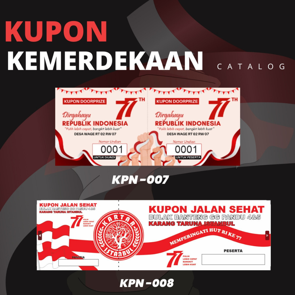 

KUPON / KUPON UNDIAN / KARCIS / KARCIS PARKIR RETRIBUSI / KUPON JALAN SEHAT / KUPON GOWES / TIKET MASUK / VOUCHER