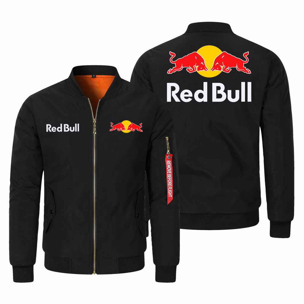 2025 New Red Bull Men's Red Bull Logo Print Motorcycle Jacket Cotton Windproof Jacket Casual Oversiz