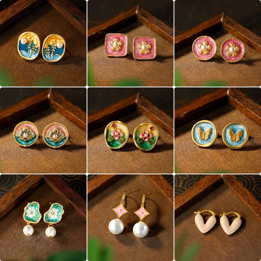 Taman Monet vintage abad pertengahan Anting-anting pejantan mutiara retro Prancis, anting-anting wan