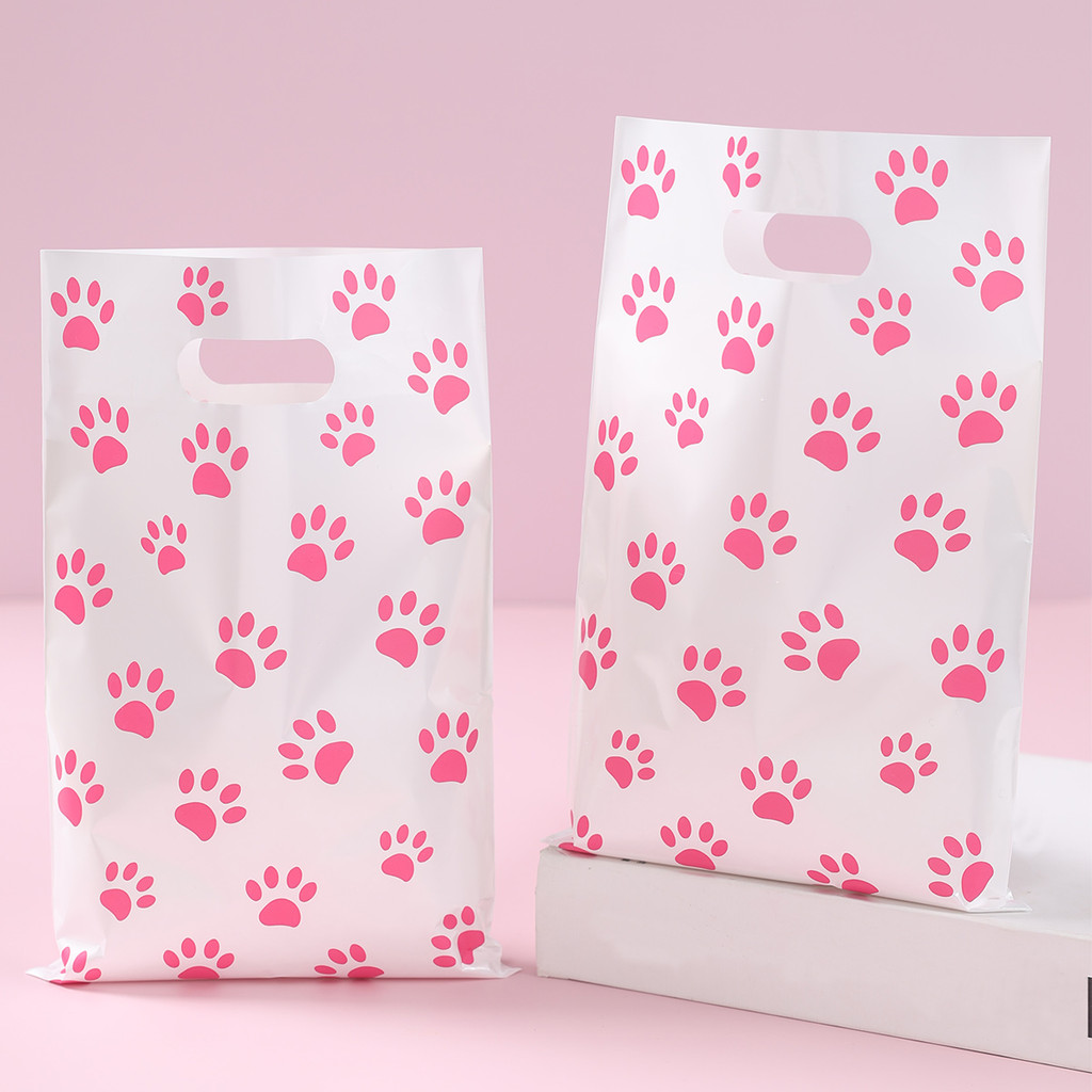 

50pcs Pink Puppy Paw Print Gift Bags Dog Paw Theme Birthday Party Small Gifts Packaging Bag Pet Party Favor Party Supplies