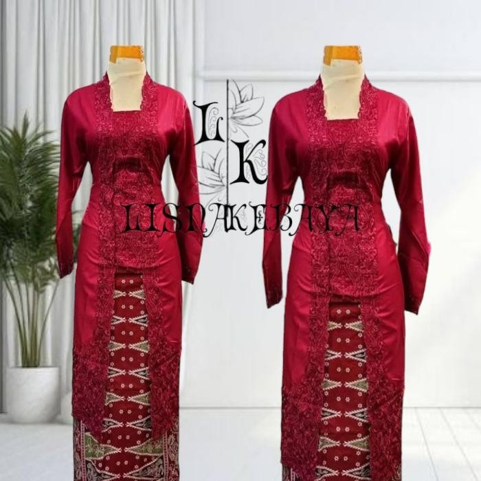 

Atasan Kebaya Encim Tunik Model Kutu Baru Lengan Panjang Katun Dress Wanita Cantik bali Batik Kombinasi Baju Kain Kondangan - maron, Atasan M