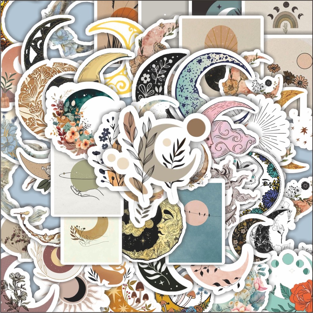 

100PCS Lucu Stiker Moon/Bulan Aesthetic Stiker Aesthetic Stiker Anti Air Stikers Berperekat Waterproof sticker decal buat Motor Helm Buku Journal Koper Casing HP Laptop Botol Minum Hadiah anak