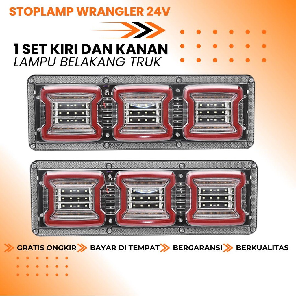 Stoplamp Truk Variasi 24 Volt Model Wrangler LED 1 Set Lampu Stop Rem Belakang Kiri & Kanan untuk Mo