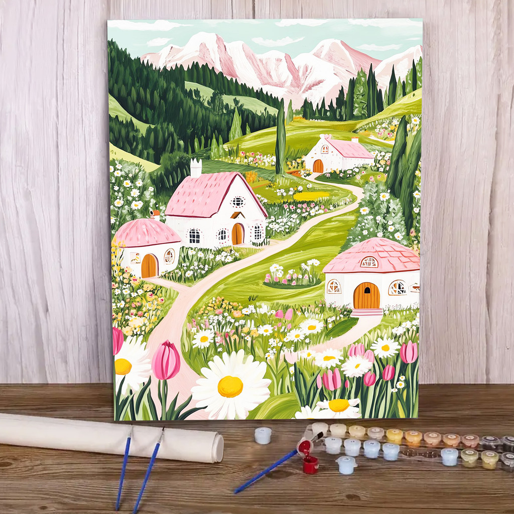 

Paint by Numbers - 40x50cm, Hut Painting Kits for Beginners on Colored Canvas, Easy DIY Art for Home Decor Gift (No Frame)