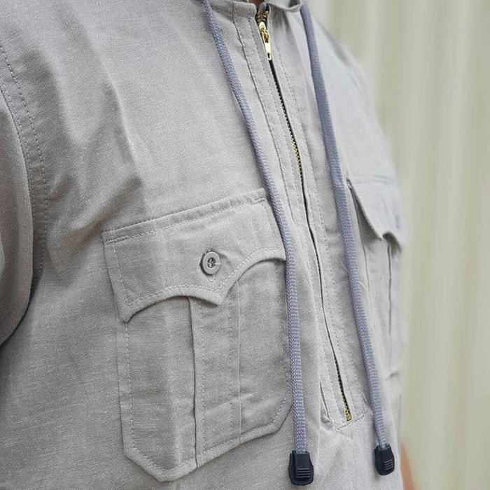 Qurta Tuanku Sarawa Original Gamis Kupluk Hoodie Katun Oxford Denim - AbuCerah, XL