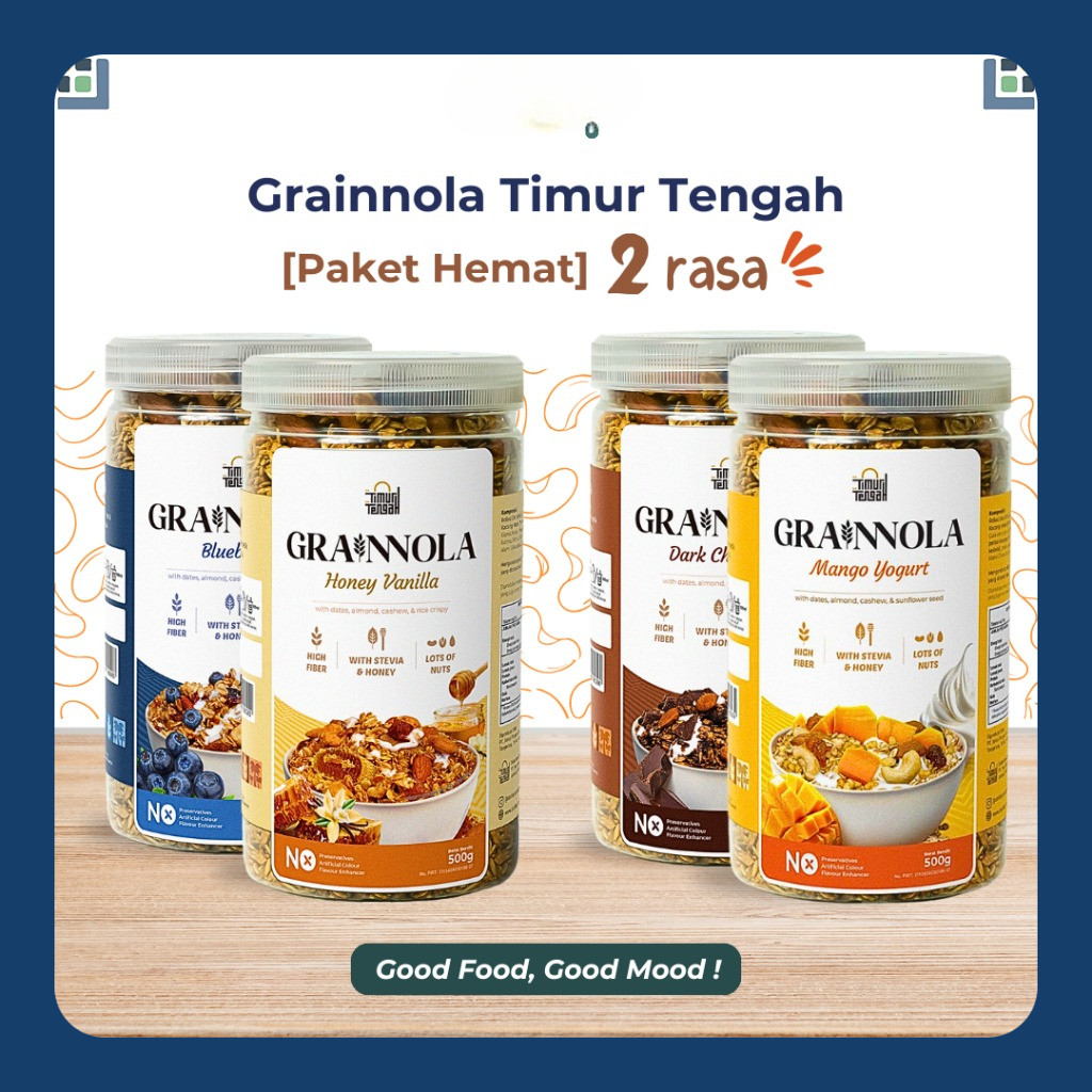 

[PAKET 2] Grainnola Timur Tengah 500 Gr Granola With Almond Mete | Sereal Diet Oatmeal Sarapan Sehat