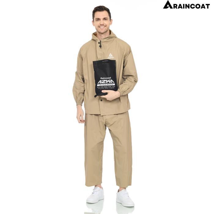 JAS HUJAN Azka Setelan Baju&Celana Bahan PVC Karet Tebal jas  hujan jas  hujan - Cream, M