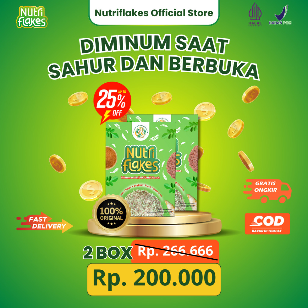

6.6 Nutriflakes Sereal Umbi Garut - Ampuh Mengatasi Asam Lambung Gerd, Maag 2 Box
