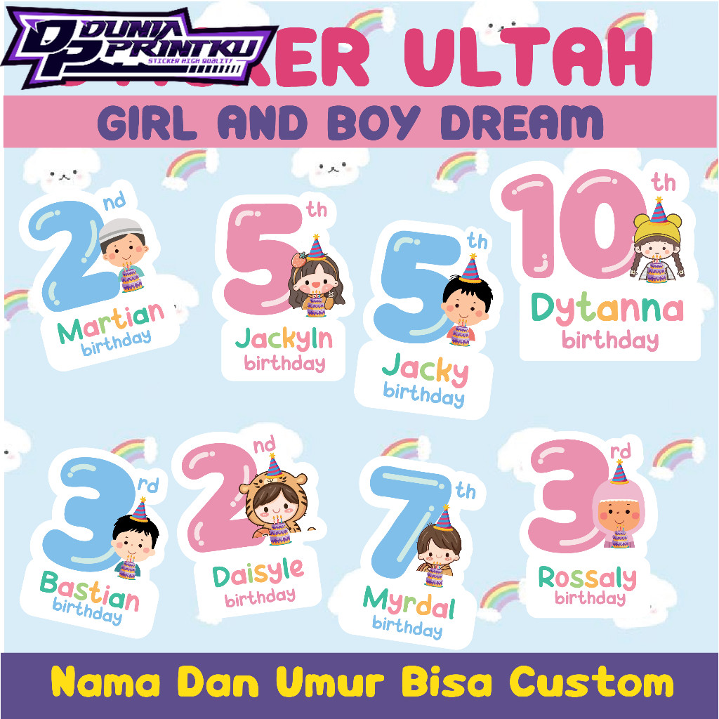 

Sticker Ulang Tahun Anak [ BOY and GIRL DREAM ] Sticker Bento Birthday Sticker Anak souvenir