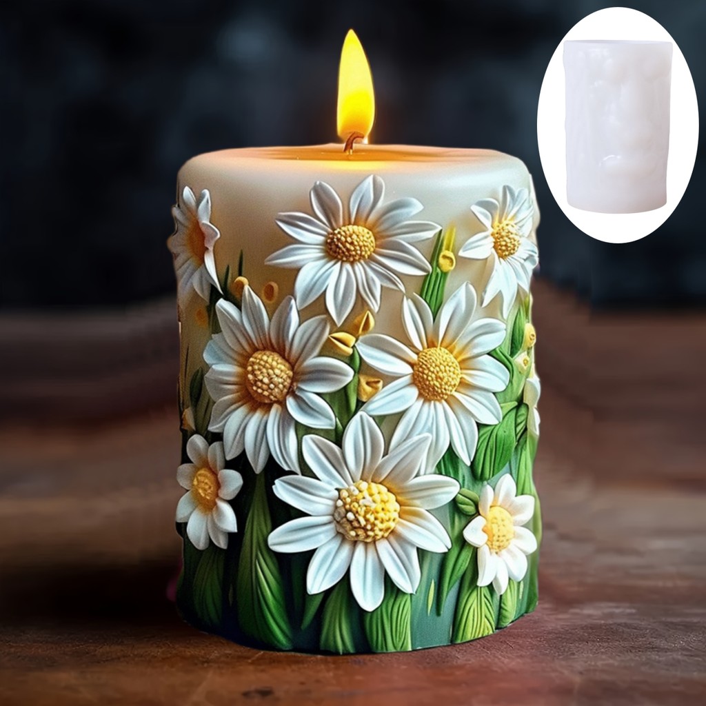 

DIY Chrysanthemum flower relief cylindrical candle silicone mold flower bouquet relief resin mould blooming flower gypsum molds