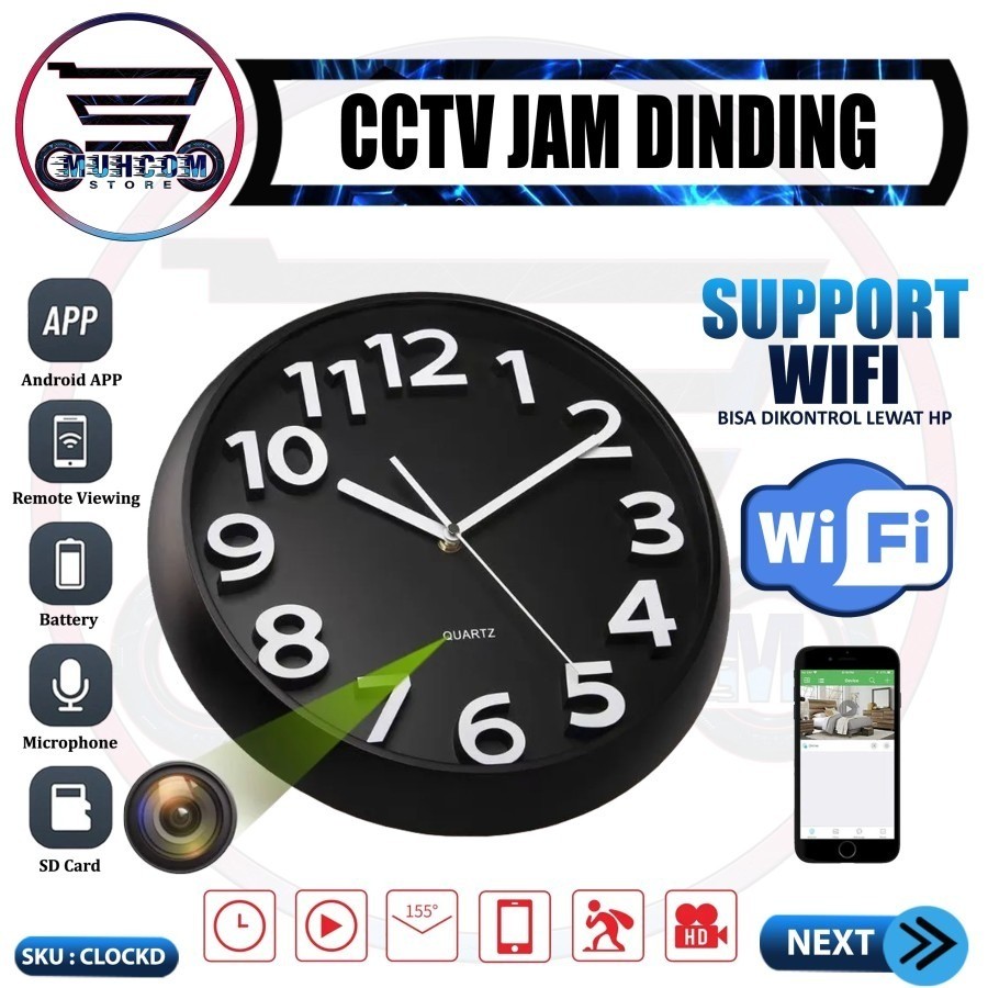 IP Camera CCTV Wifi Jam Dinding Wallclock Kamera Pull HD 1080P Motion Detection Hidden Spycam Pengin