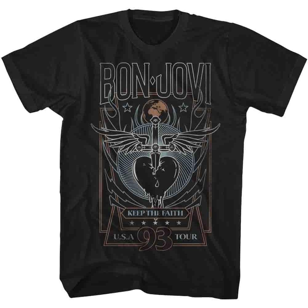 Baju Kaos  Bon Jovi 93 Tour Black Adult T-Shirt Tee