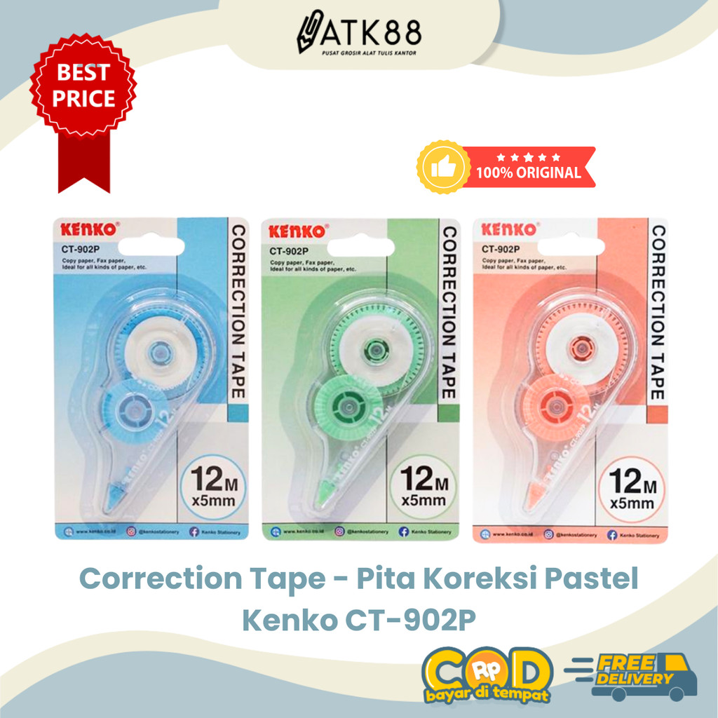 

[ATK88] Correction Tape Kenko CT-902P Pastel /Pita Koreksi 12 Meter x 5 MM