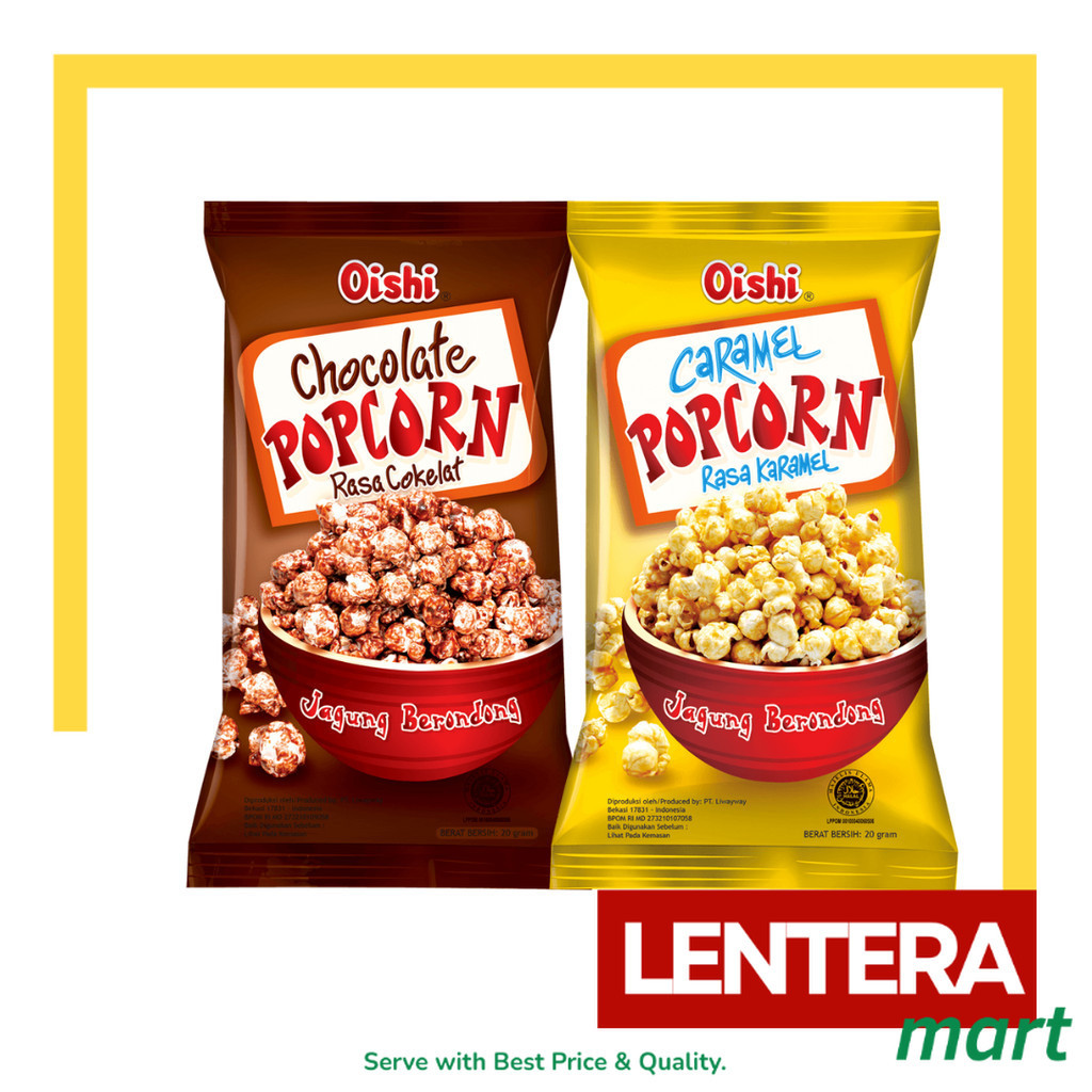 

Popcorn Caramel/Cokelat/Keju Oishi 1 Renceng Isi 10 pcs @20gr LenteraMart