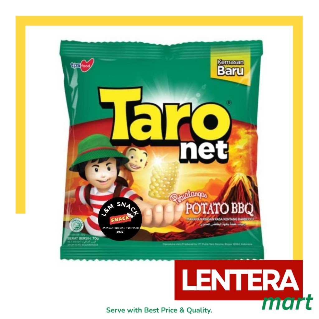 

Taro Net Potato BBQ Ecer 1000 1 Renceng isi 10 pcs @9gr/Ecer 2000 @18gr LenteraMart