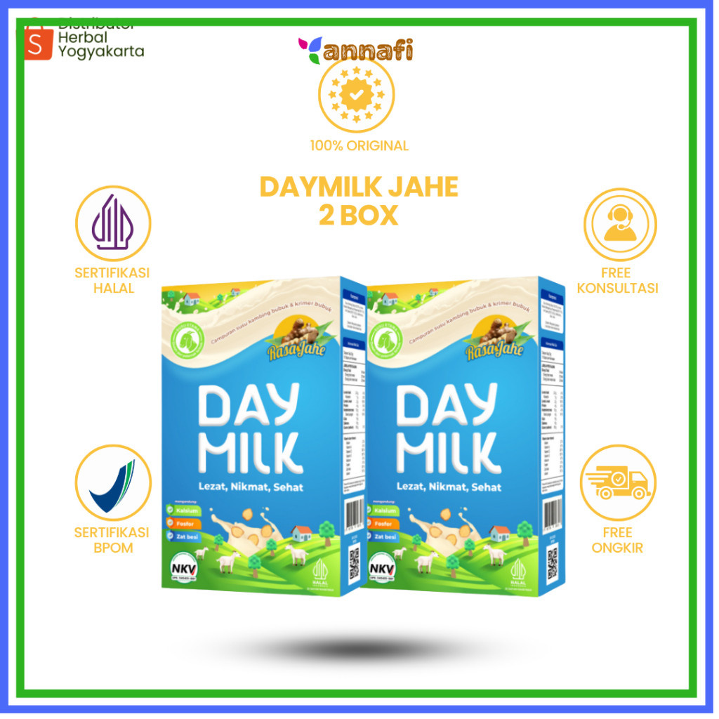 

Daymilk Rasa Jahe - Susu Kambing Etawa Untuk Tulang , Sendi , Pernafasan & Jantung - 2 BOX