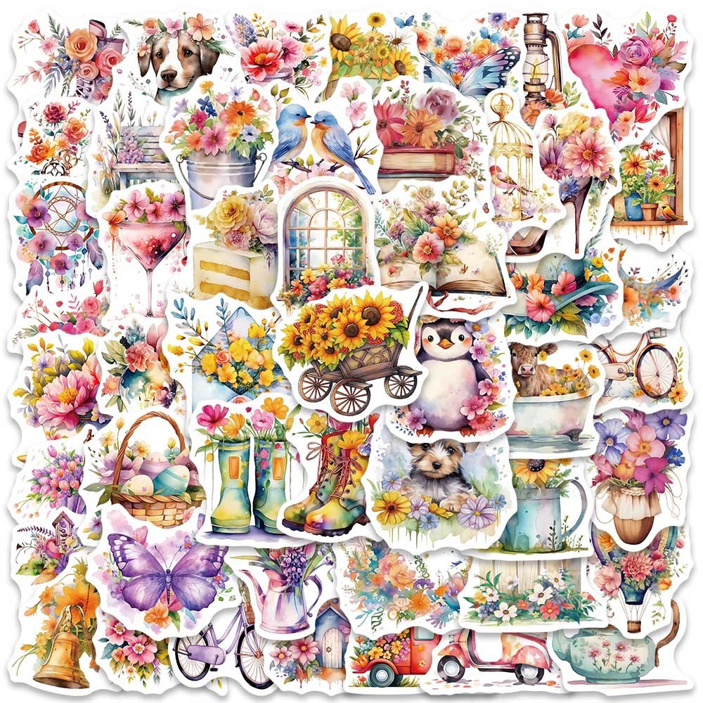 

10/50Pcs Retro Flower World Aesthetic Stickers Graffiti Decals for Scrapbooking Notebook Travel Luggage Bike Phone Sticker