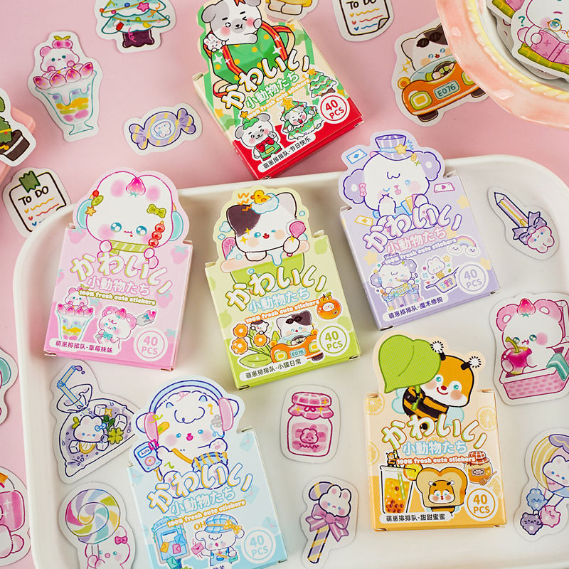 

40pcs Cute Cartoon Kawaii Animal Collage with Diverse Elements Student DIY Stationery,Laptops,Scrapbooks,Decoration Stickers