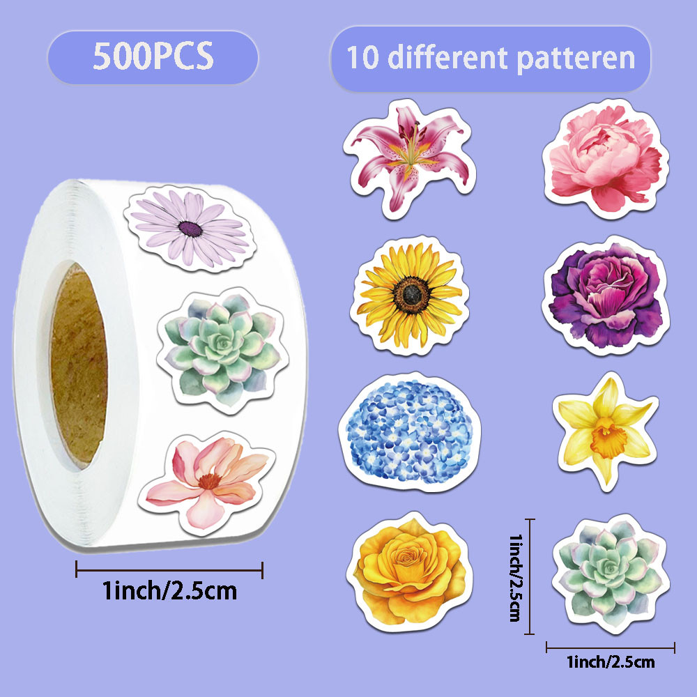 

500PCS Creative Flower Vintage Style Roll up Adhesive Envelope Sealing Adhesive Decorative Phone Case Notebook DIY Stickers