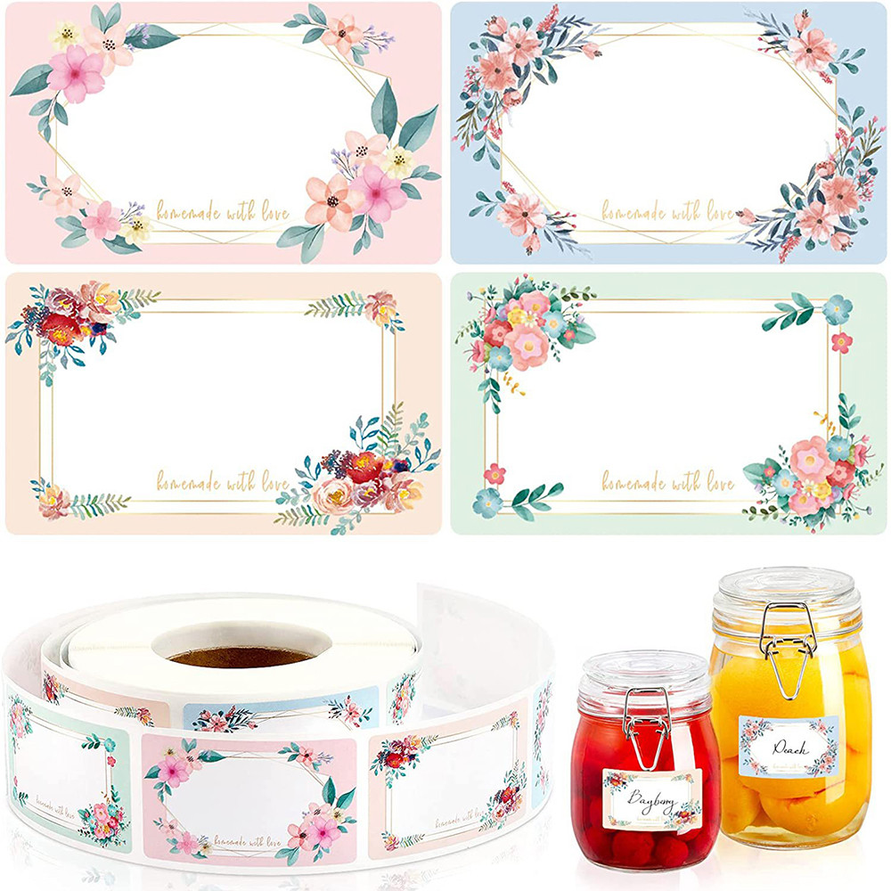 

50-250pcs 3*5CM Flowers Name Labels Kitchen Blank Handwritten Date Stickers Refrigerator Freezer Food Storage Small Business