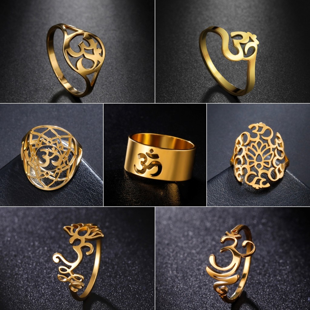 

LIKGREAT Chakra OM Ring for Women Men Stainless Steel Gold Color AUM Yoga Meditation Spiritual Religious Amulet Jewelry Gifts