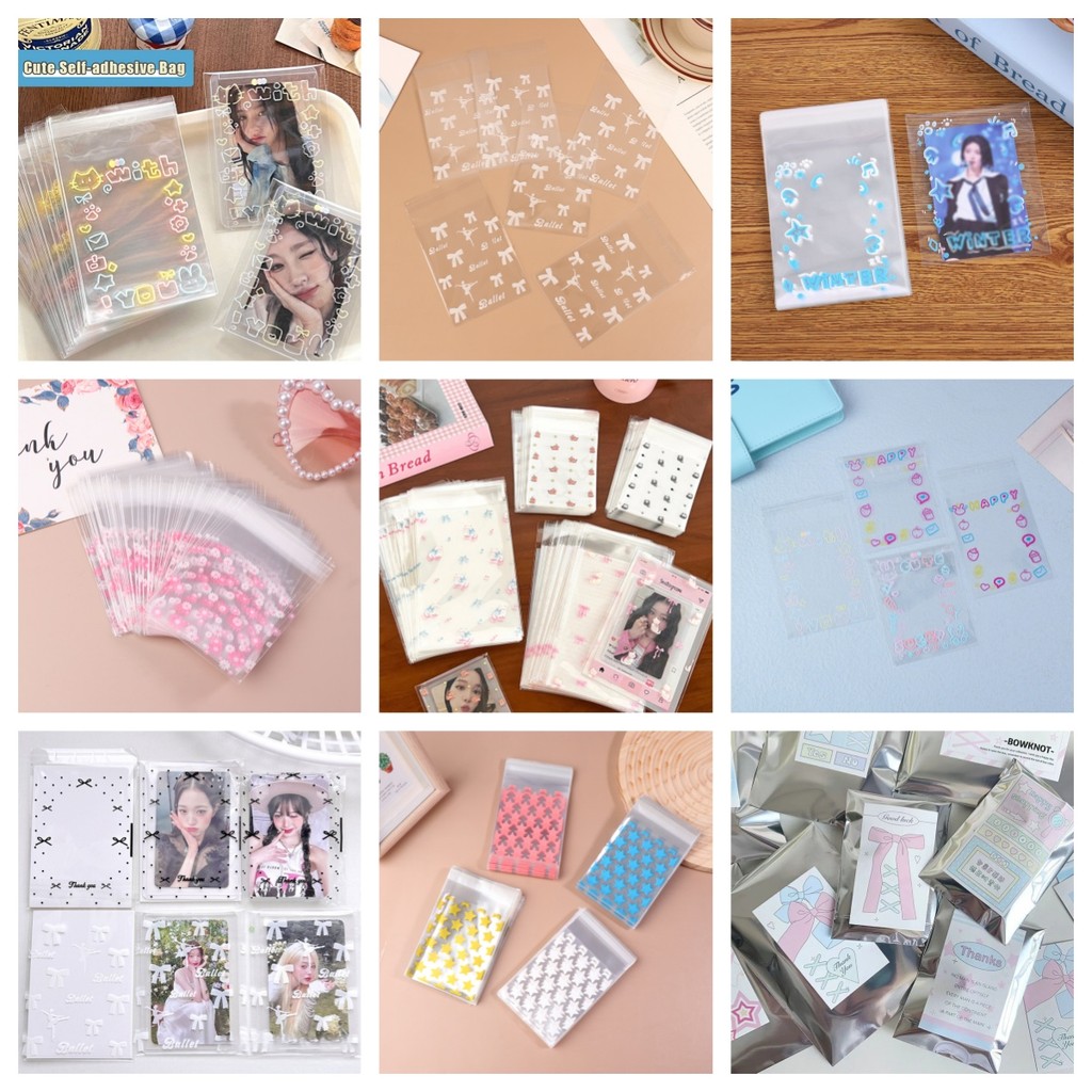 

50Pcs Transparent Cute Graffiti Kitten Self-adhesive Opp Bag Kpop Idol Photo Cards Protective Storage Bag Photocard Card Sleeves