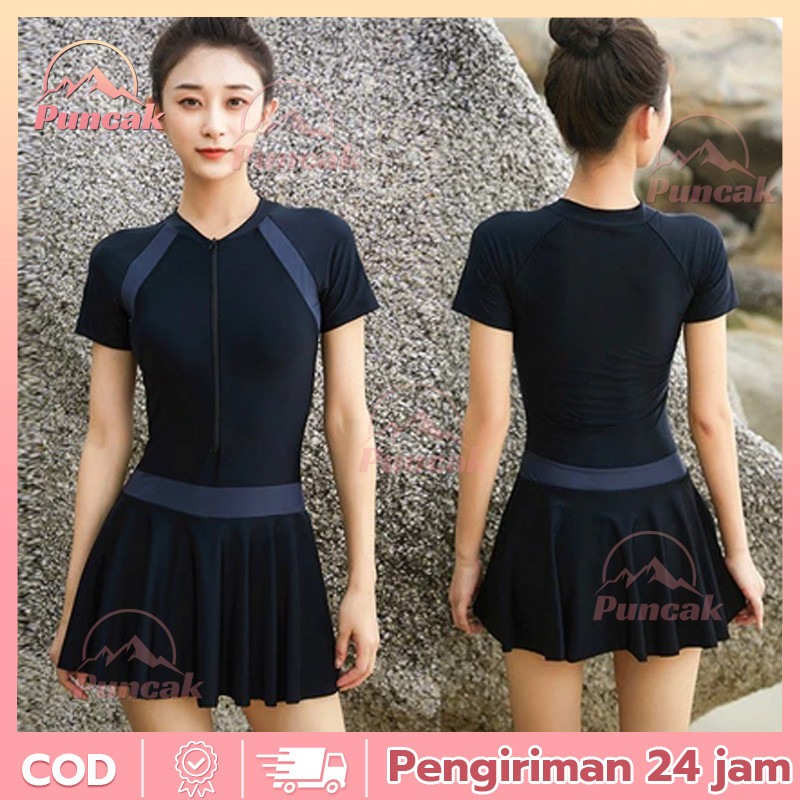 BEST SELLER/ 【PUNCAK】Baju Renang Wanita Dewasa.Diving Rok Dewasa Polos Hitam Baju Renang Wanita/Baju