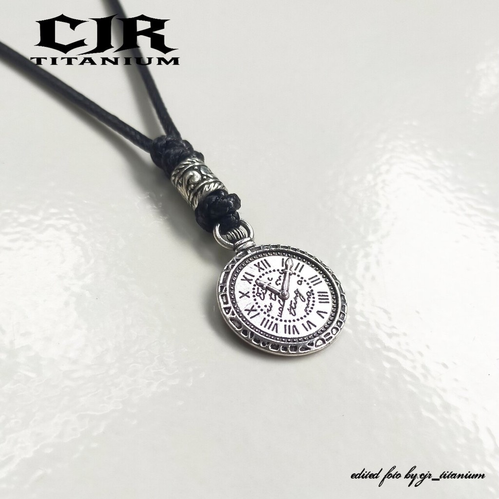CJR CRAFT/KALUNG TALI KOREA HITAM(WATER PROOF) POCKET WATCH PENDANT/LIONTIN POLA JAM SAKU SILVER/SUR
