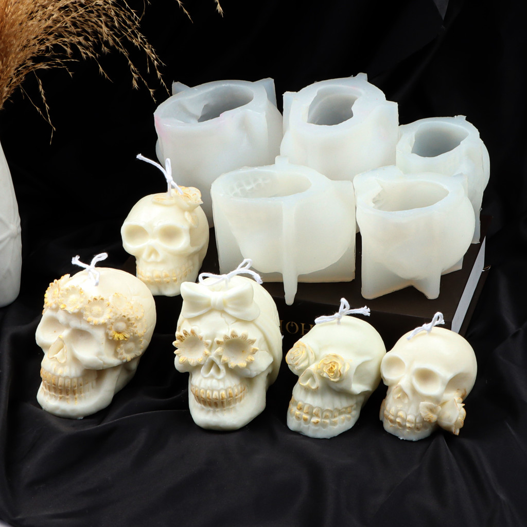 

Scar Halloween Skeleton Candle Mold Handmade Craft Chocolate Making Skull Head Resin Plaster Silicone Soap Mould Party Decor