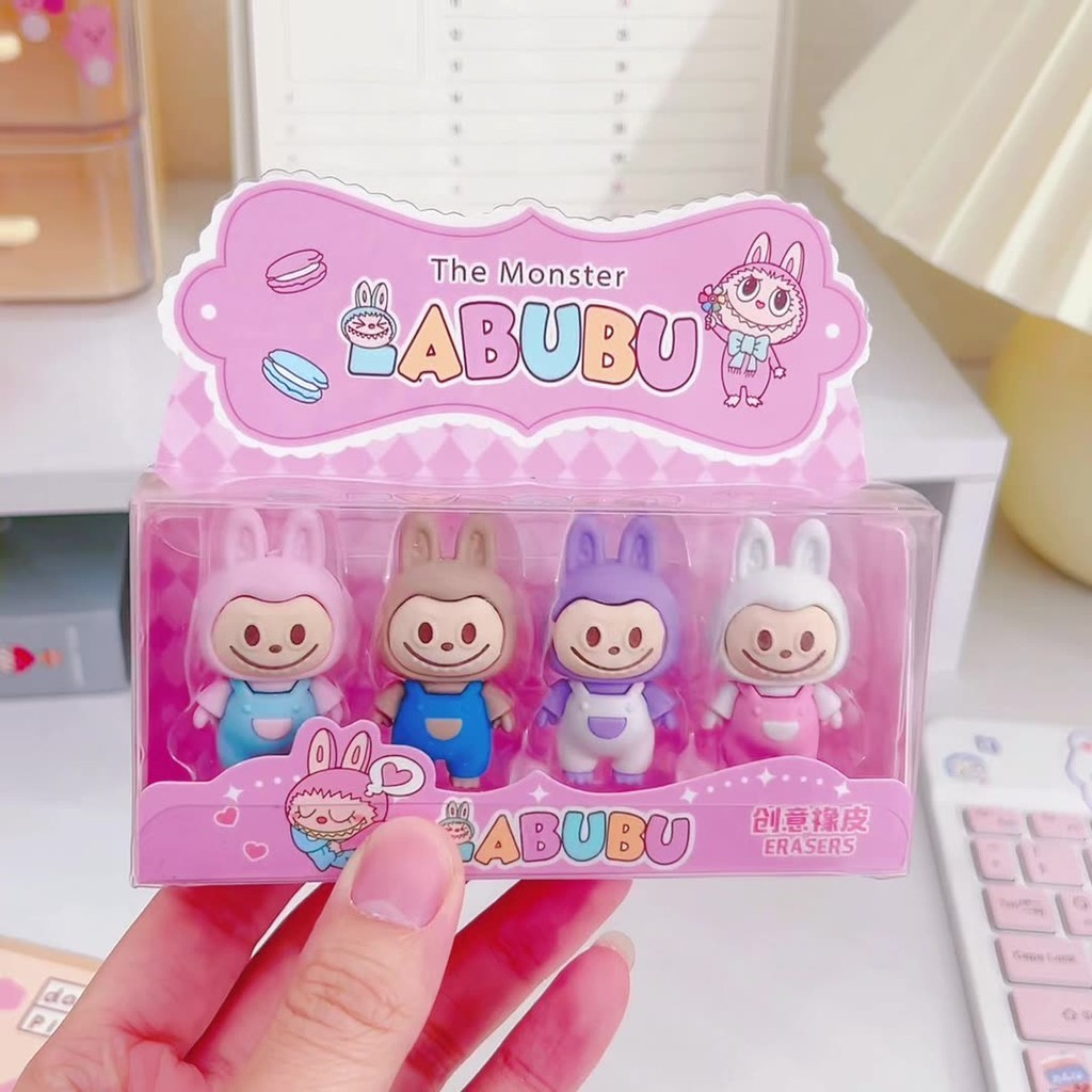 

COD PENGHAPUS MOTIF KARTUN LABUBU 1 SET ISI 4 PCS / PENGHAPUS BOX MIKA BENING