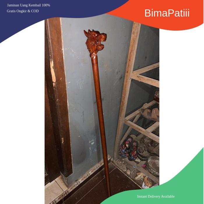 tongkat teken kepala naga termurah dari kayu jati ukir naga 3d bk Keris sengkelat majapahit mataram 