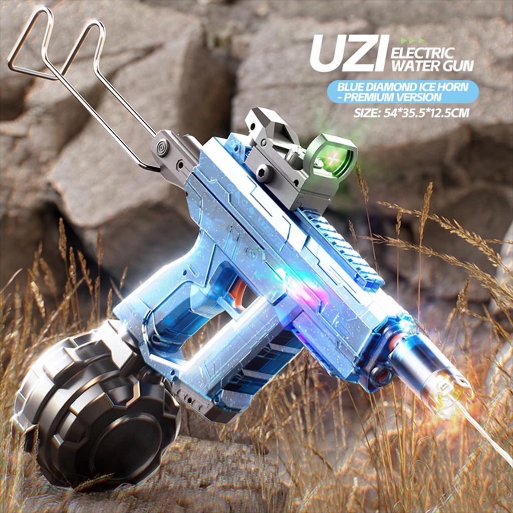 Mainan Anak UZI Electric Water Gun jarak tembak 8-10 meter di Lengkapi dengan Lampu LED