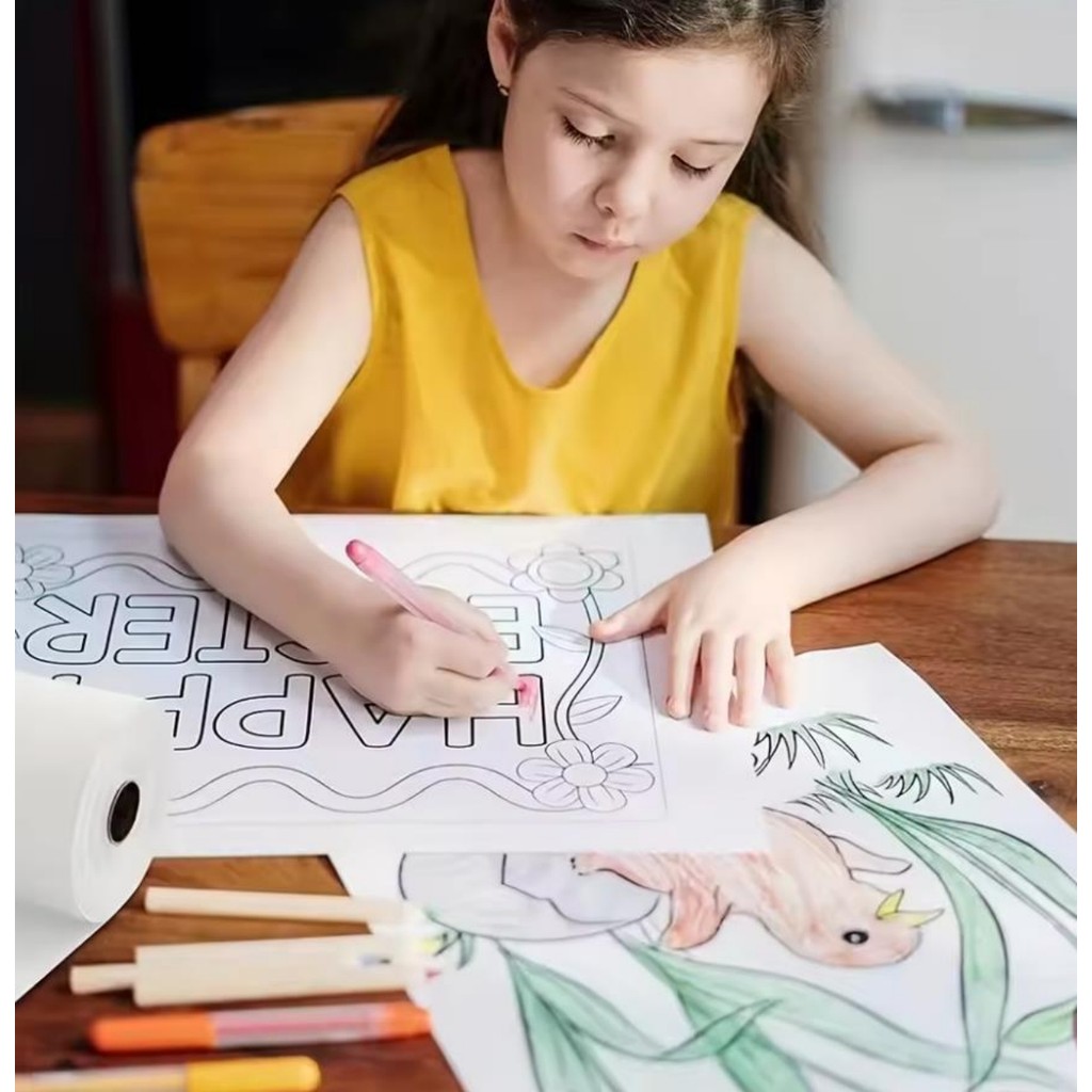 

6 White Drawing Art Paper Roll+10 Colors Felt Drawing Watercolor Art Markers 30CM X 5M Painting Sketching Paper for Easel Paper