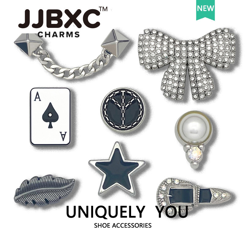 Metal crocs jibbitz charm for crocs  shoe clip accessories Silver Alloy Diamond Bow Chain DIY Fashio