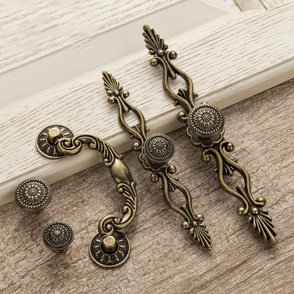 Handle Pintu & Laci Kuningan Vintage Gagang Pengganti Klasik untuk Lemari Bufet Almari