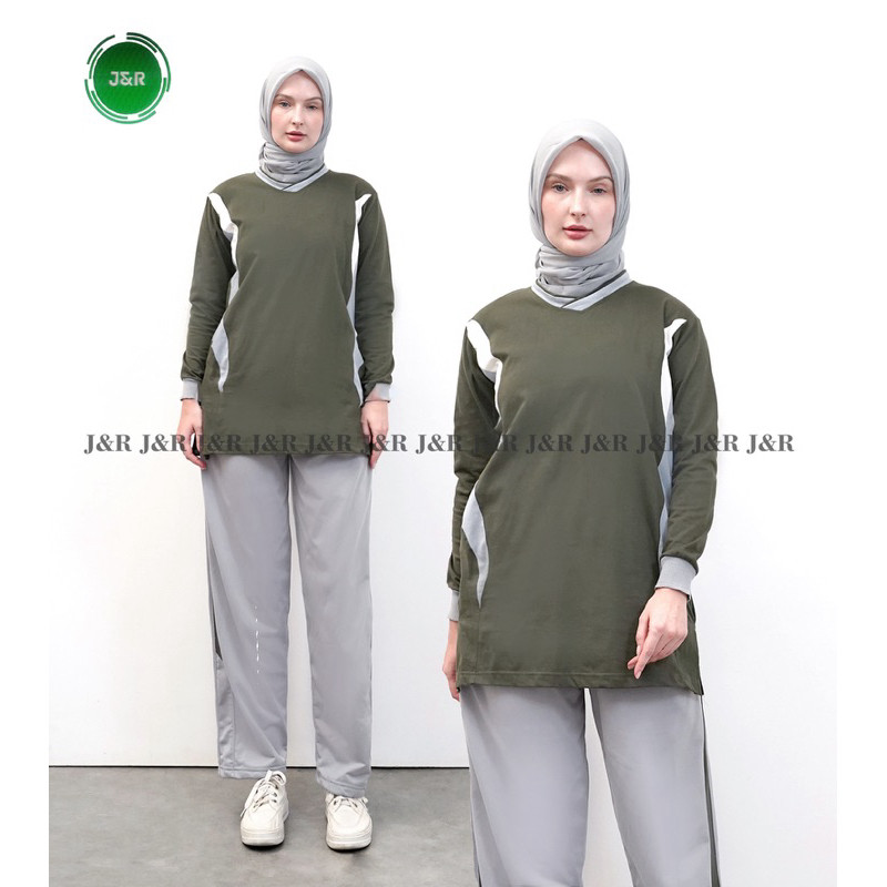 STELAN BAJU TUNIK MUSLIMAH MANSET SENAM LATIHAN