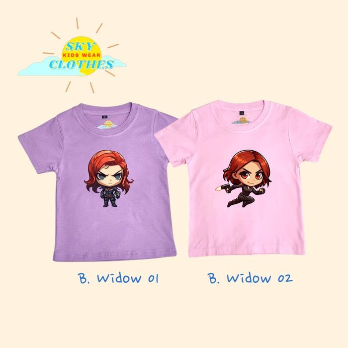 Kaos Anak Black Widow Kaos Black Widow Marvel Superhero - 1-2 tahun, Hitam