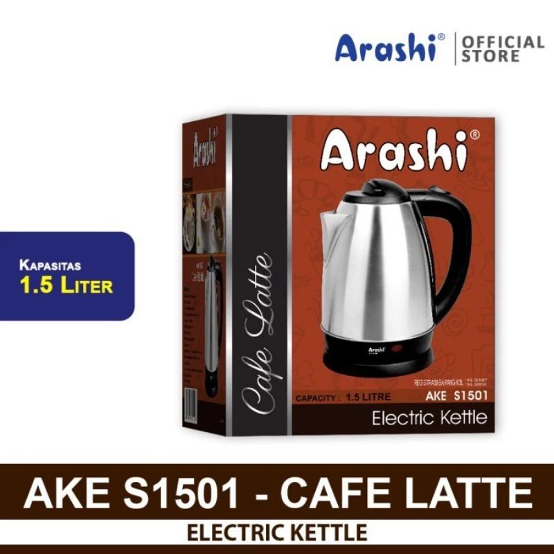 Kettle Listrik Teko Ceret Listrik Stainless Arashi 1.5 Liter - 1.8 Liter