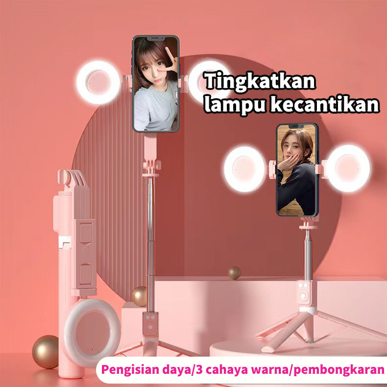 TR BISA COD 165CM Tongsis Tripod lampu LED Gimbal Stabilizer Bluetooth Selfie Stick Remote with LED 