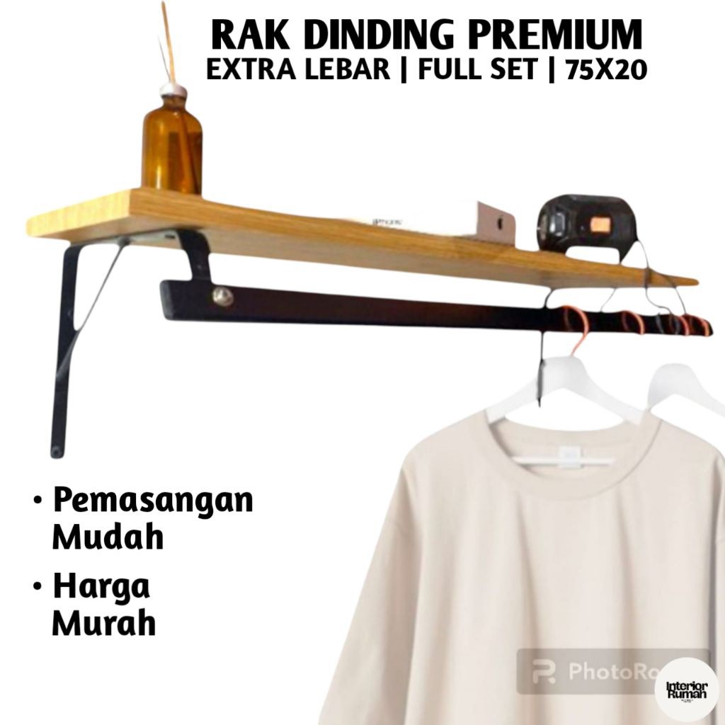 Rak Gantung Baju Dinding Kayu 75x20cm – Rak Serbaguna Minimalis Gantungan & Display Estetik