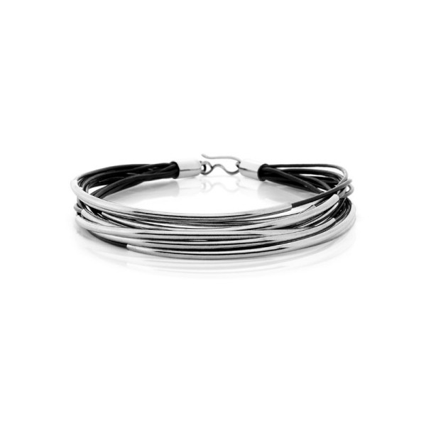 Gelang Perak Tube Kulit -Tube Silver Leather Bracelet
