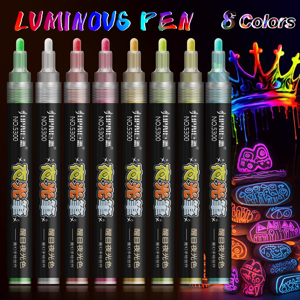 

8 Colors Set Fluorescent pen Glows At Night Highlighter Pen Markers Christmas Painting Pastel Drawing Pen Supplies Stationery
