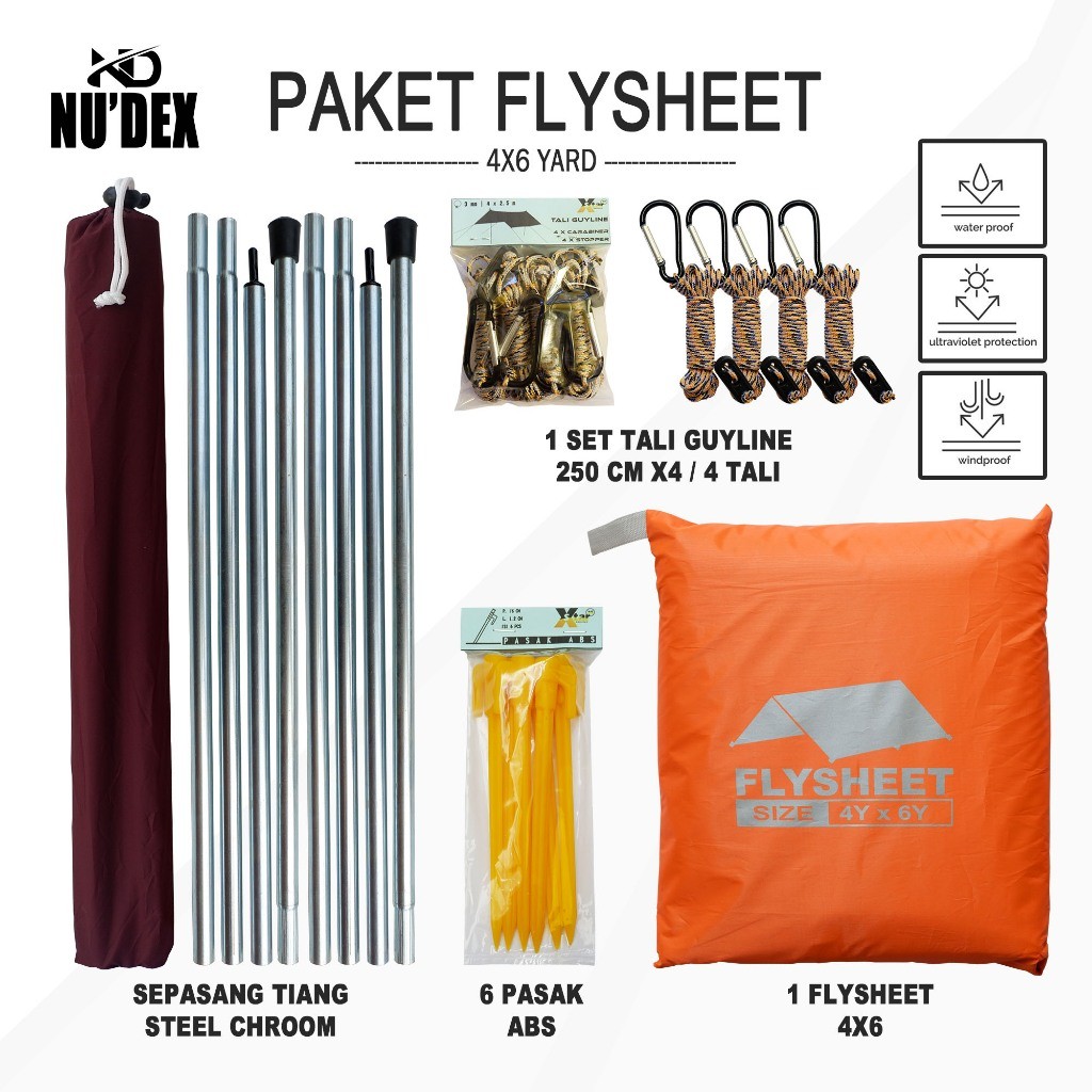 paketan flysheet 4x6 incude tiang pasak tali paket lengkap flysheet waterproof