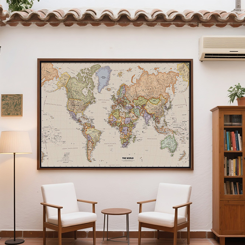 

World Map Vintage Poster Non-woven Painting Wall Decor Print Picture Travel Map To Mark for Gift Bedroom Supplies 120*80cm