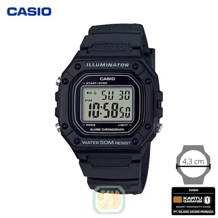 JAM TANGAN PRIA CASIO W-218H-1A ORIGINAL - W218H HITAM - W-218H-1A