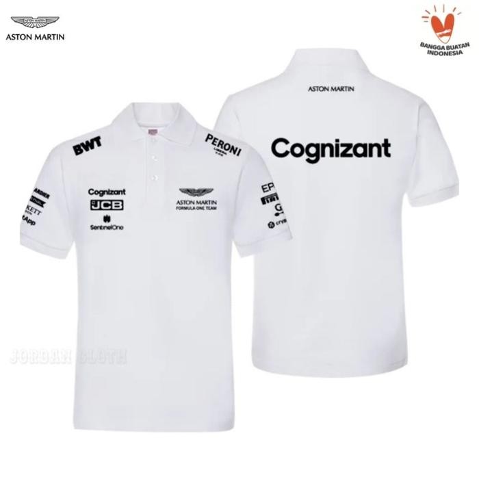Polo Shirt Tshirt Kaos Kerah Team Aston Martin Formula One F1 Cognizant Kaos Mobil Polo Mobil Kaos B