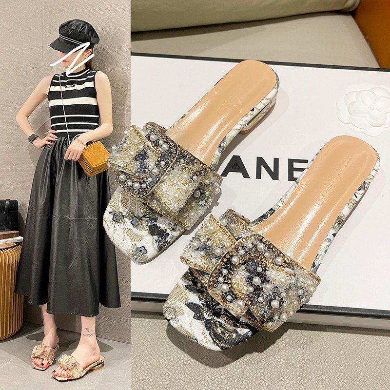 Sepatu Sandal Selop Flat Fashion Wanita Perempuan Cewek Cantik Harian Kekinian Simple Terbaru Import