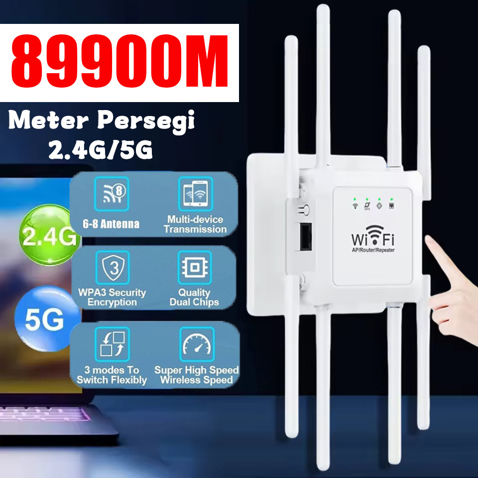 FX 8 Antena Extender Wifi 1200Mbps 2.4G Dan 5G Sinyal WiFi Memperluas Wireless Wifi Range Extender